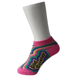 Pink Kid's Boat Socks with Rainbow Parttern